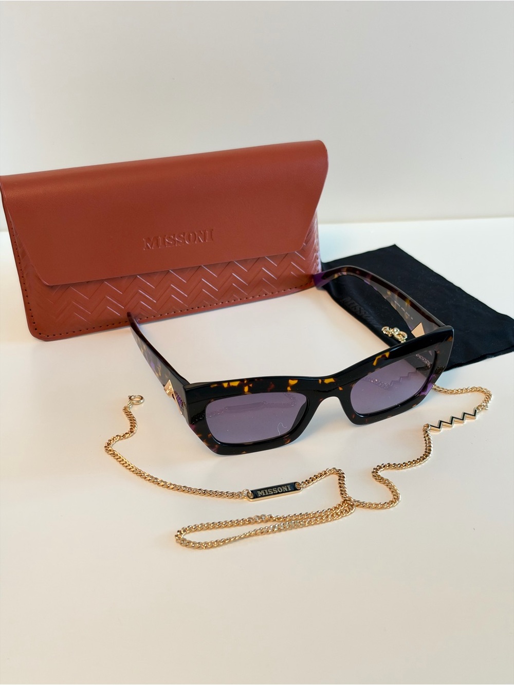 Missoni Tortoiseshell Sunglasses with Gold Chain - Purple Lenses MIS 0151/S